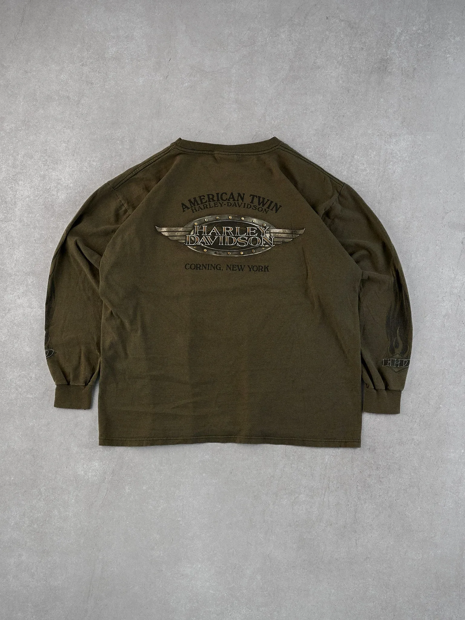 Vintage Moss Green Harley Davidson New York Longsleeve (L) sold by Rebalance Vintage product image thumbnail 2
