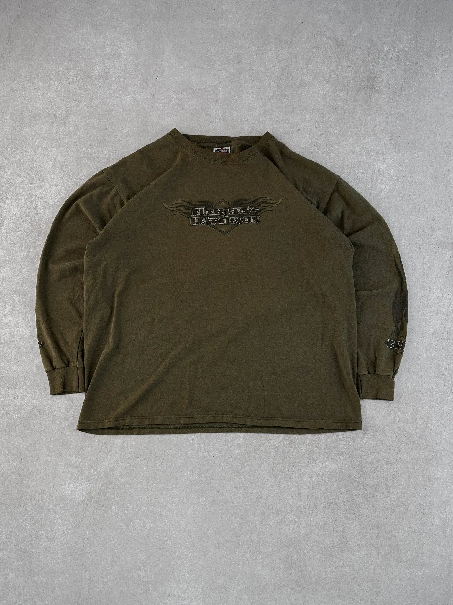 Vintage Moss Green Harley Davidson New York Longsleeve (L) sold by Rebalance Vintage