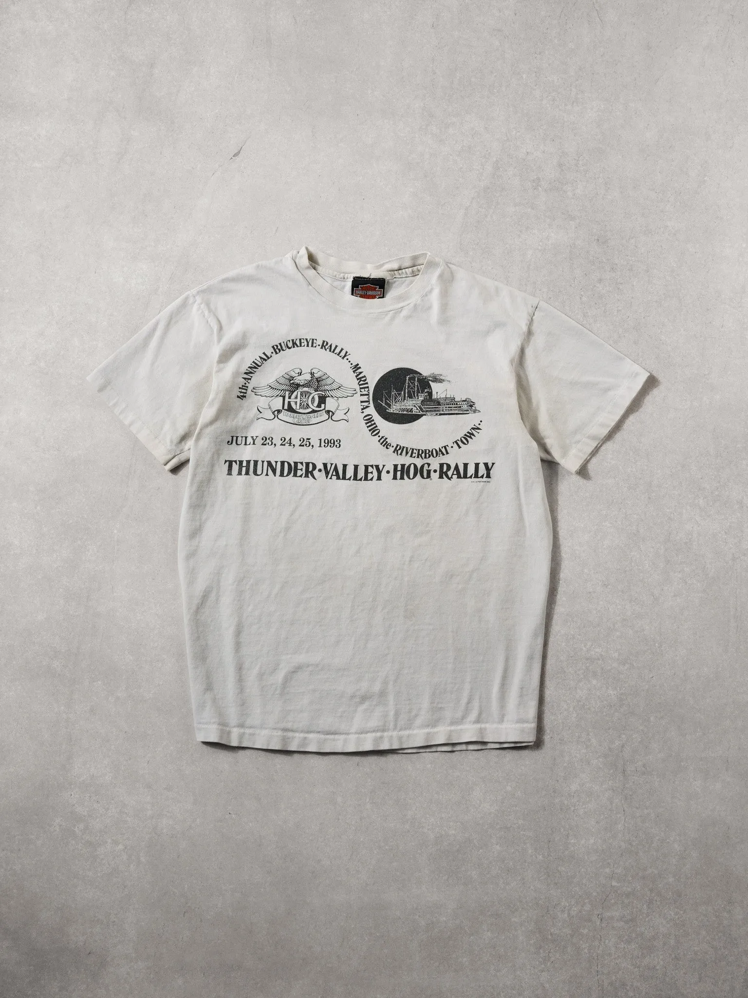 Vintage 93' White 4th Annual Buckeye Rally Marietta Ohio Harley Davidson Tee (S) sold by Rebalance Vintage