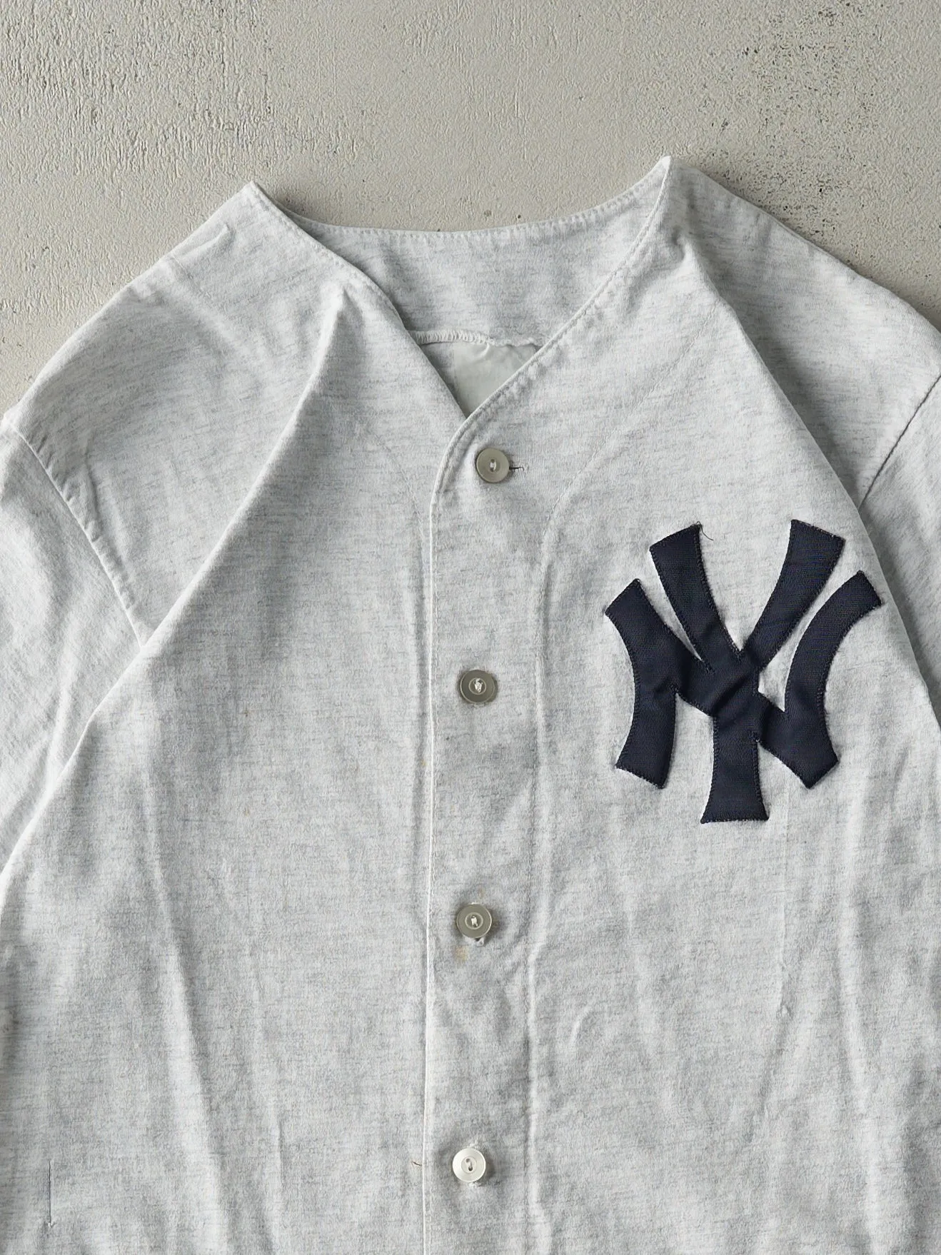 Vintage 90s Heather Grey New York Yankees Button Up Tee (S) sold by Rebalance Vintage product image thumbnail 2