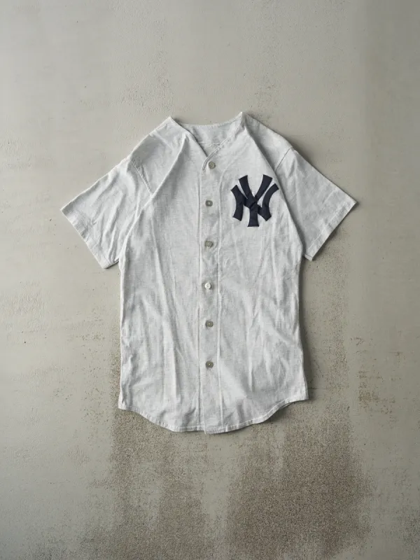 Vintage 90s Heather Grey New York Yankees Button Up Tee (S) sold by Rebalance Vintage