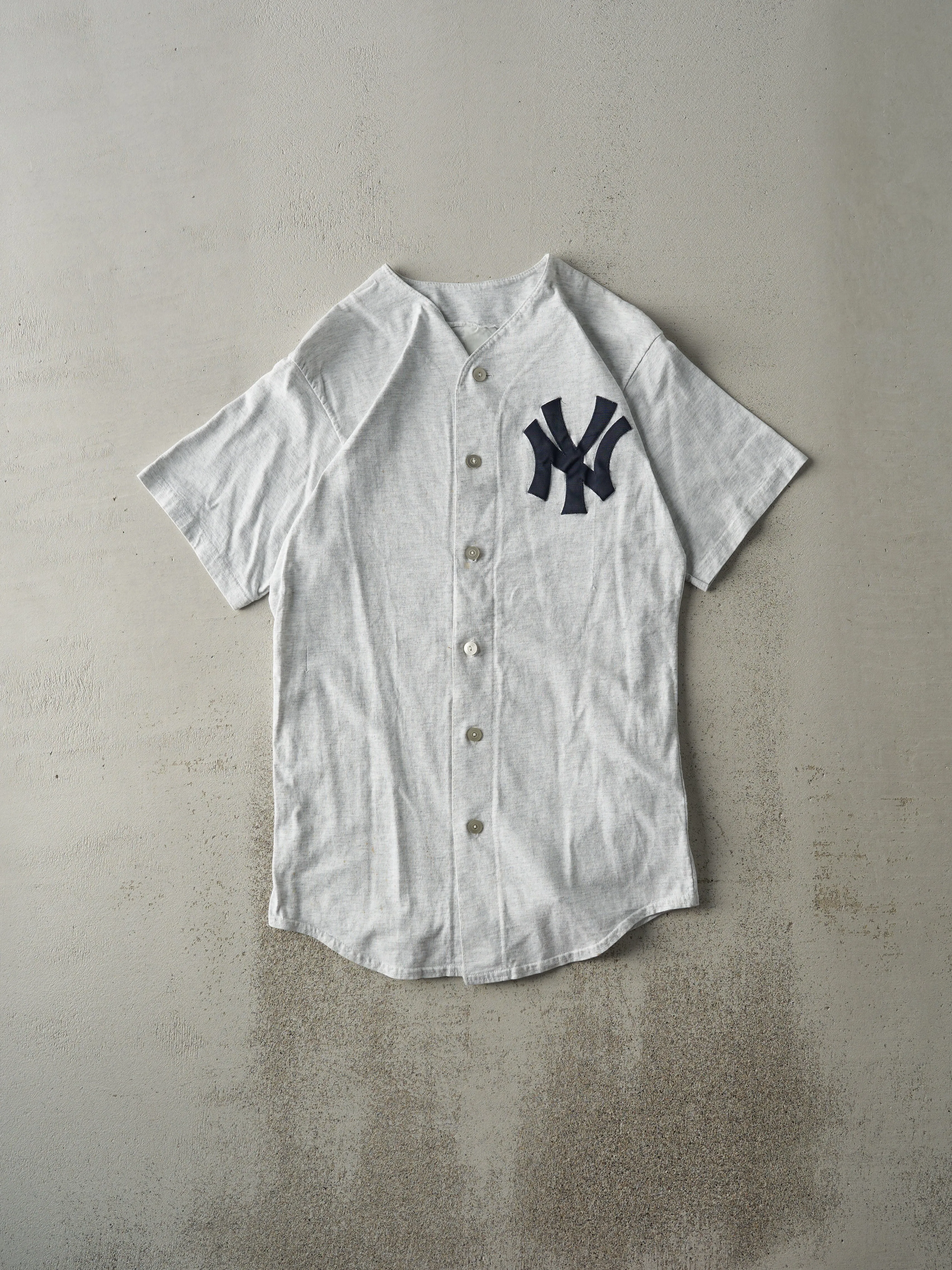 Vintage 90s Heather Grey New York Yankees Button Up Tee (S) sold by Rebalance Vintage