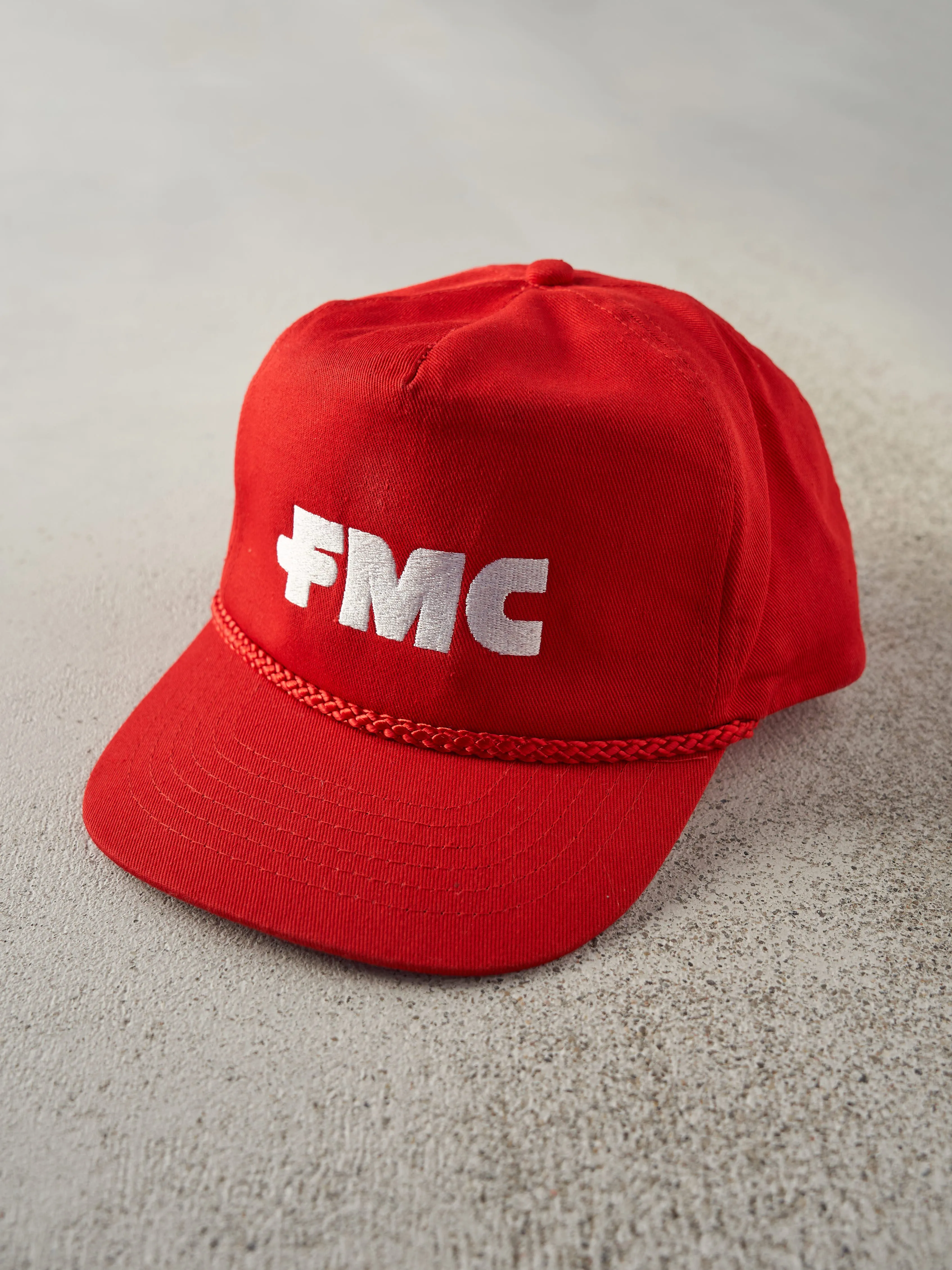 Vintage 80s Red Embroidered FMC Double Snap Snapback Hat sold by Rebalance Vintage product image thumbnail 2