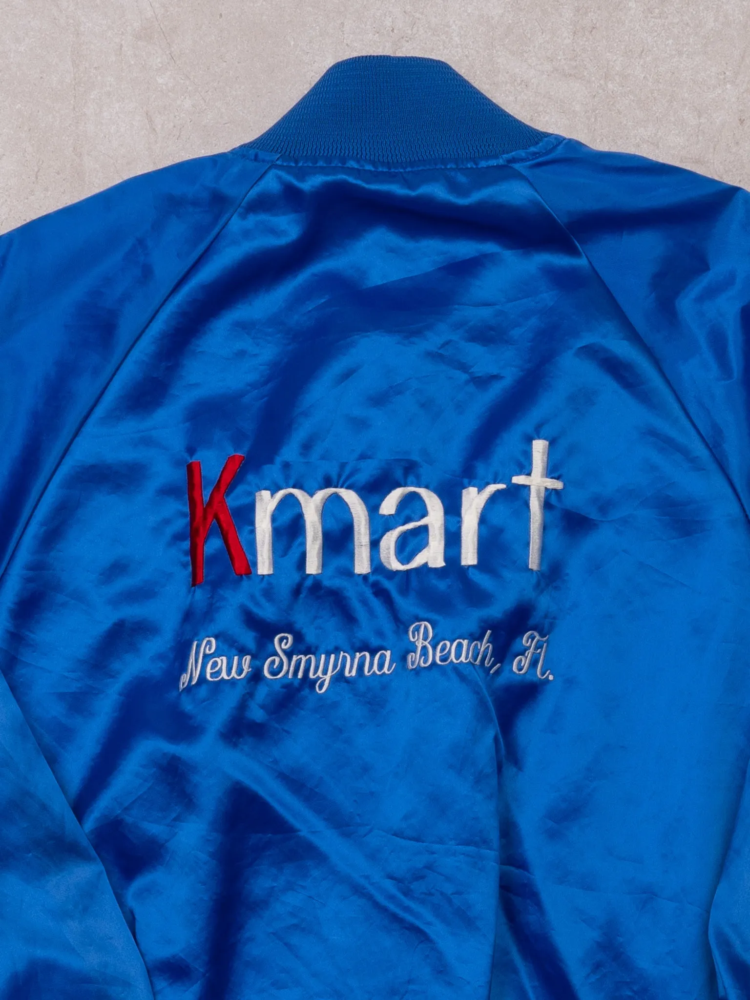 Vintage 70s Blue K Mart New Smyrna Beach FL Satin Bomber (M) sold by Rebalance Vintage product image thumbnail 5