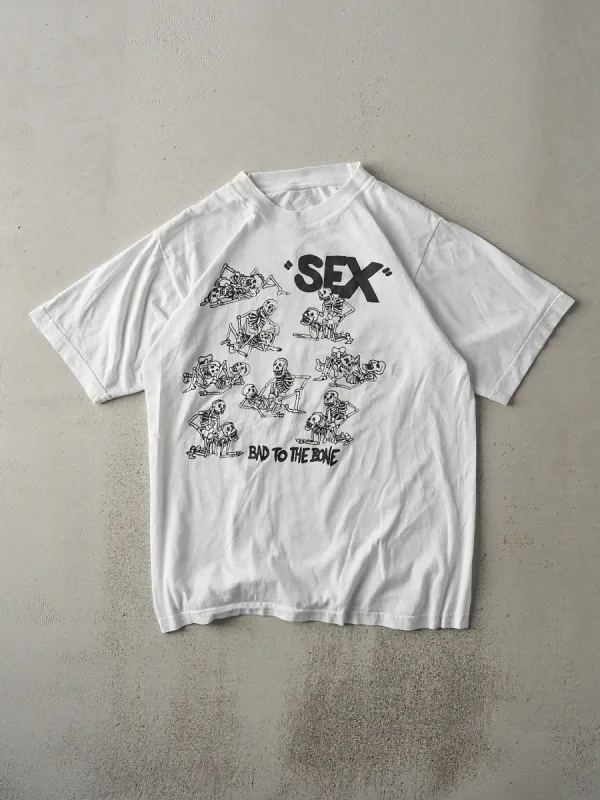 Vintage 90s White "Bad To The Bone" Tee (M) sold by Rebalance Vintage