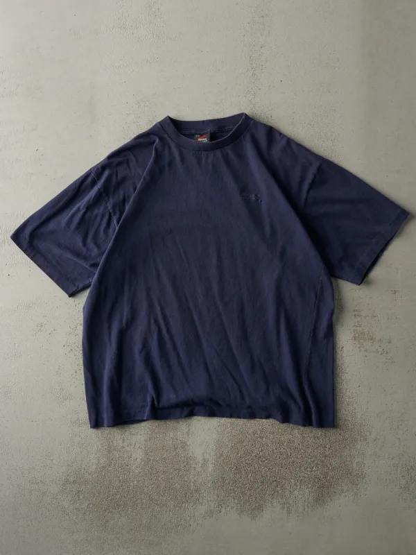 Vintage 90s Navy Blue Brooks Embroidered Logo Single Stitch Tee (L) sold by Rebalance Vintage