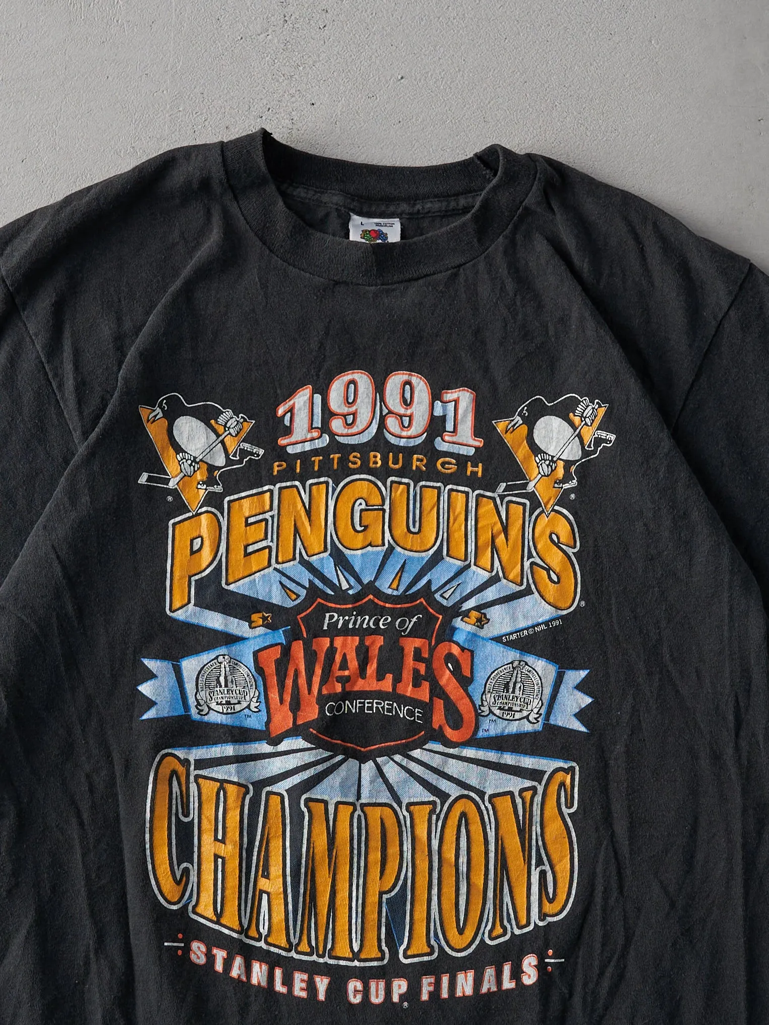 Vintage 91' Black Pittsburgh Penguins Champions Single Stitch Tee (S/M) sold by Rebalance Vintage product image thumbnail 2