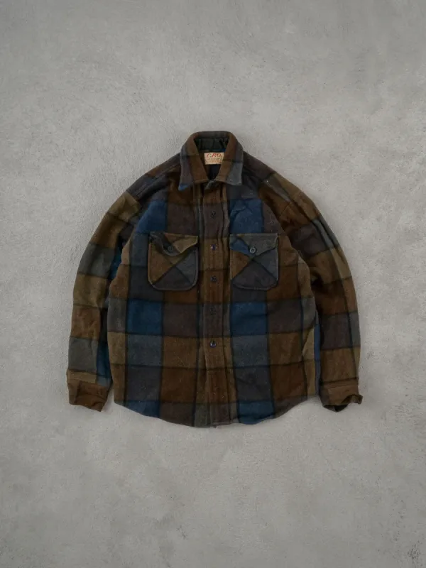 Vintage 90s Brown and Blue Plaid Collared Button Up (M) sold by Rebalance Vintage