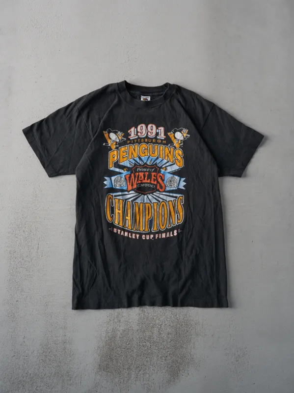 Vintage 91' Black Pittsburgh Penguins Champions Single Stitch Tee (S/M) sold by Rebalance Vintage