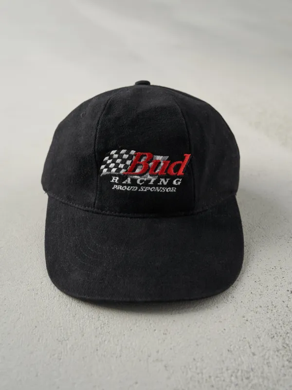 Vintage 90s Black Budweiser Racing Strap Back Hat sold by Rebalance Vintage