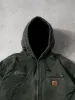 Vintage Washed Dark Green Carhartt "Callaway" Hooded Lined Workwear Jacket (L) sold by Rebalance Vintage