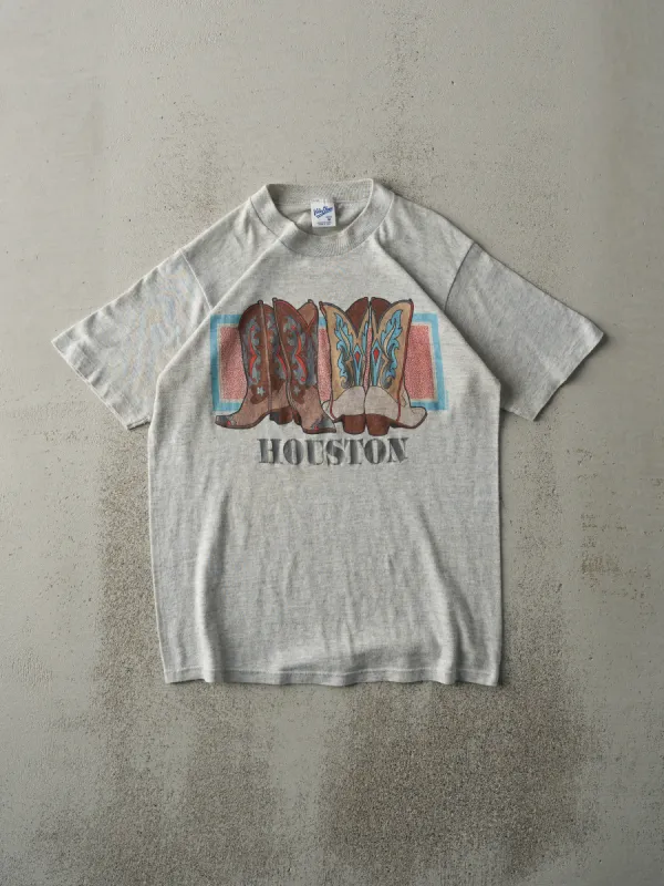 Vintage 90s Heather Grey Houston Disney Cowboy Boot Single Stitch Tee (S) sold by Rebalance Vintage