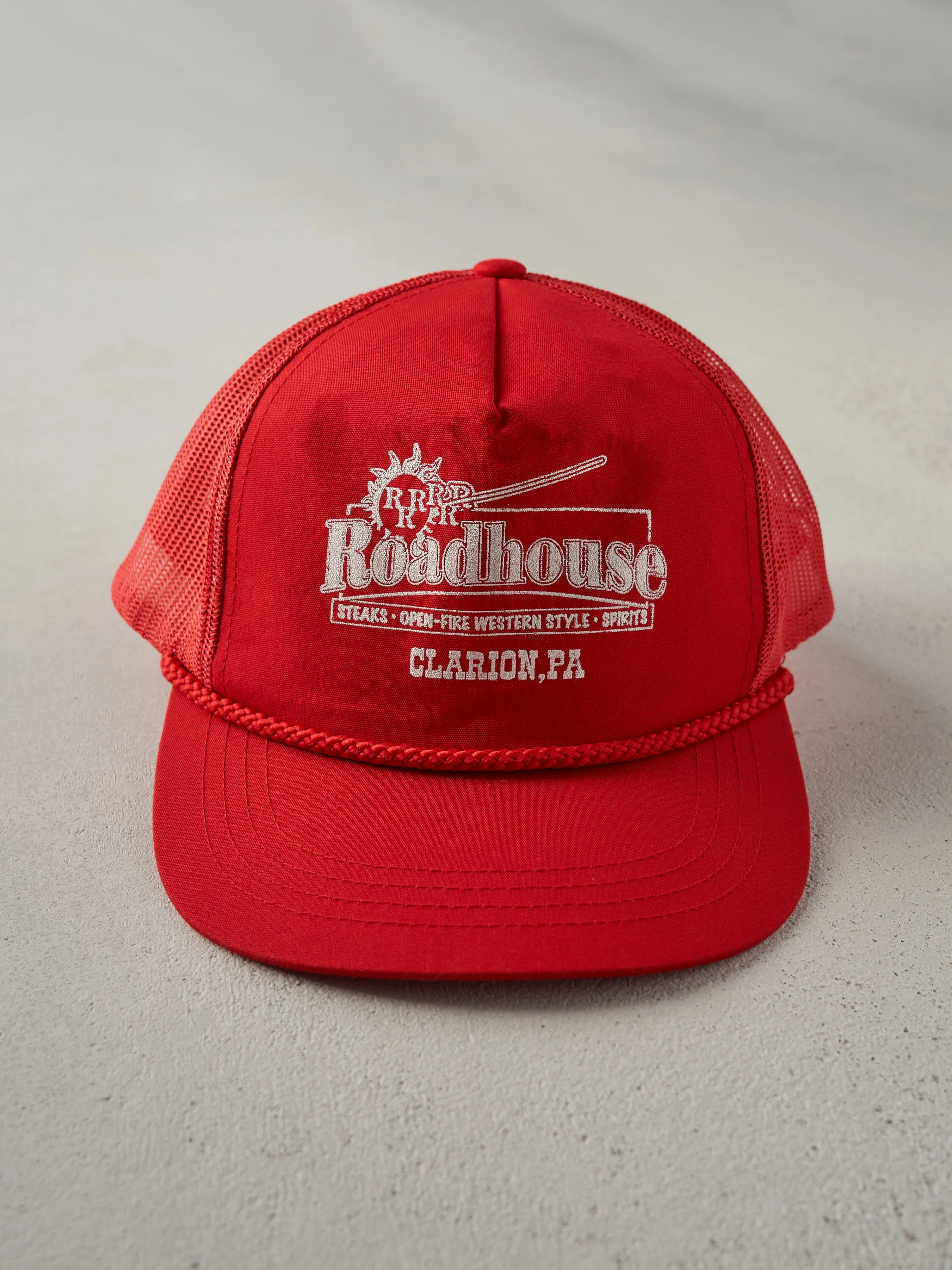 Vintage 90s Red Roadhouse Clarion, PA Trucker Hat sold by Rebalance Vintage