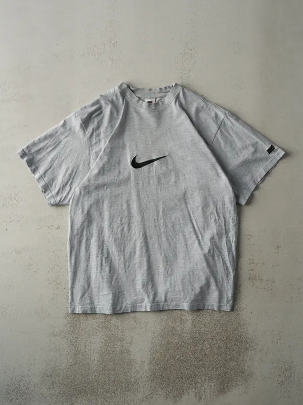 Vintage 90s Heather Grey Embroidered Nike Big Swoosh Tee (M/L) sold by Rebalance Vintage