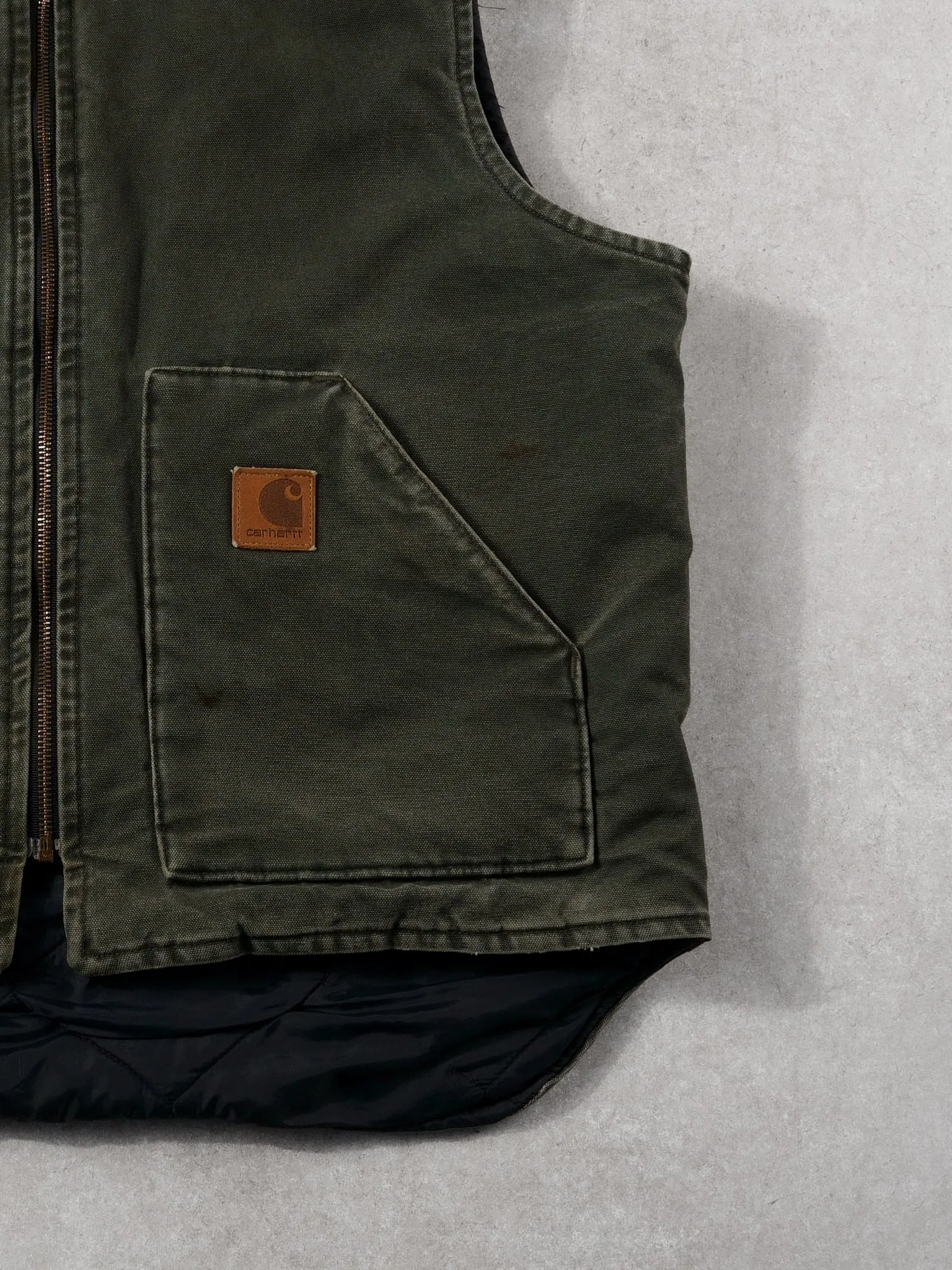 Vintage 90s Moss Green Carhartt Blanket Lined Workwear Vest (L) sold by Rebalance Vintage product image thumbnail 3