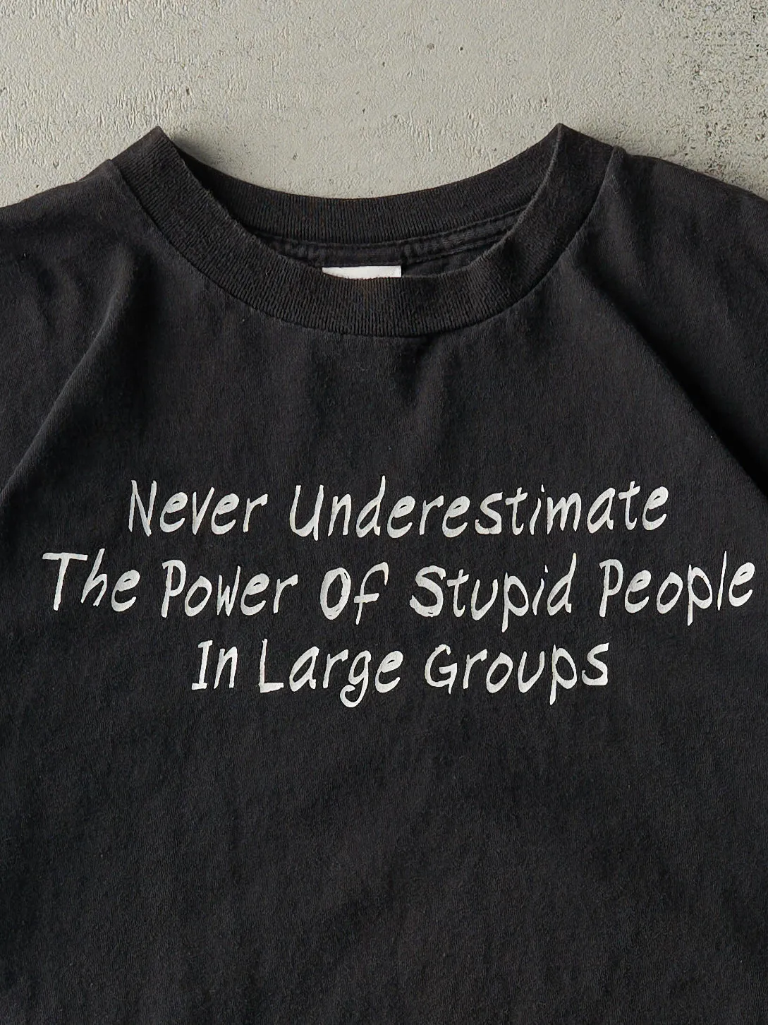 Vintage Y2K Black "The Power Of Stupid People" Slogan Tee (L) sold by Rebalance Vintage product image thumbnail 2
