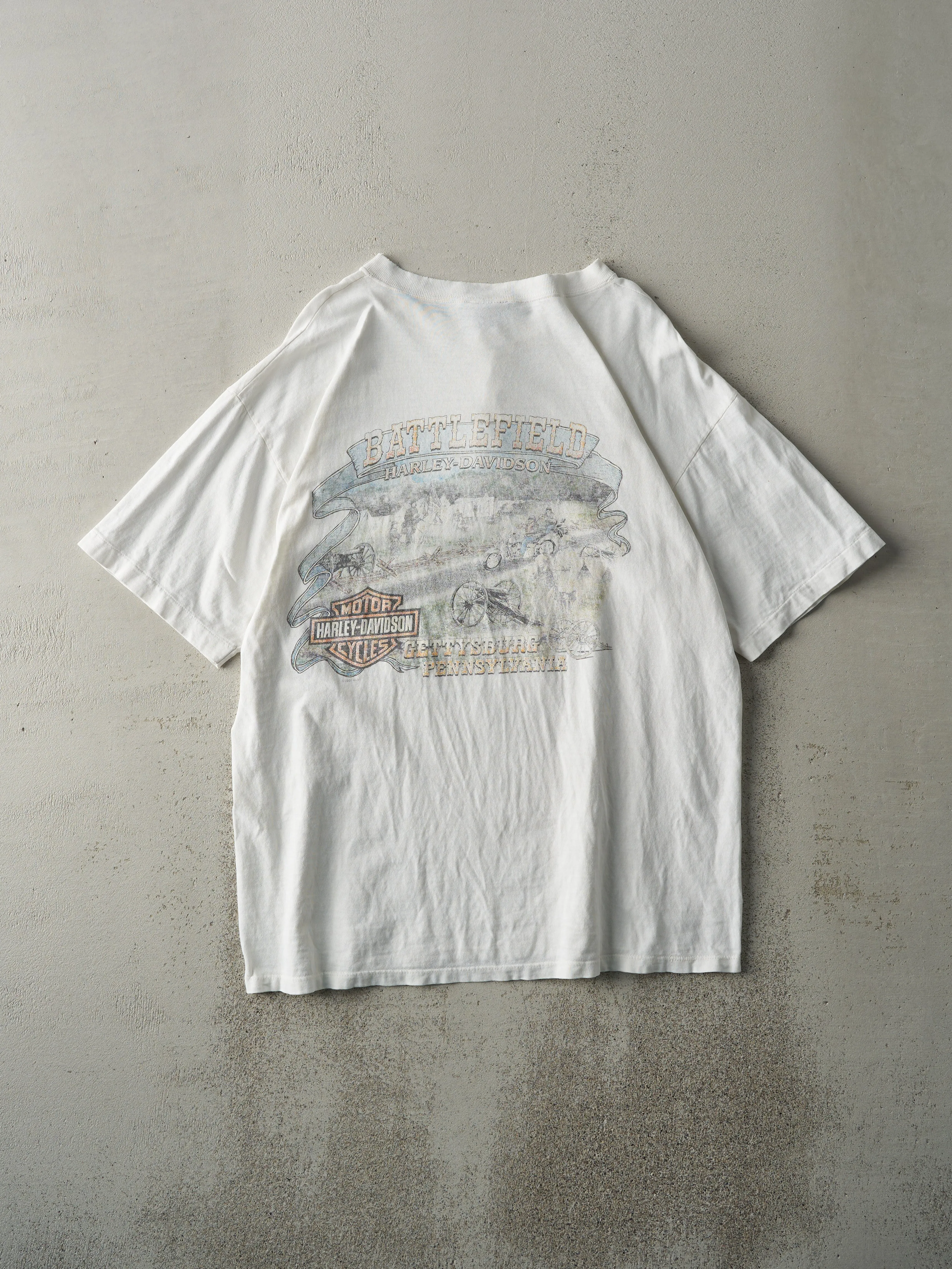 Vintage 00' White Gettysburg PA Harley Davidson Quarter Button Pocket Tee (M) sold by Rebalance Vintage product image thumbnail 2
