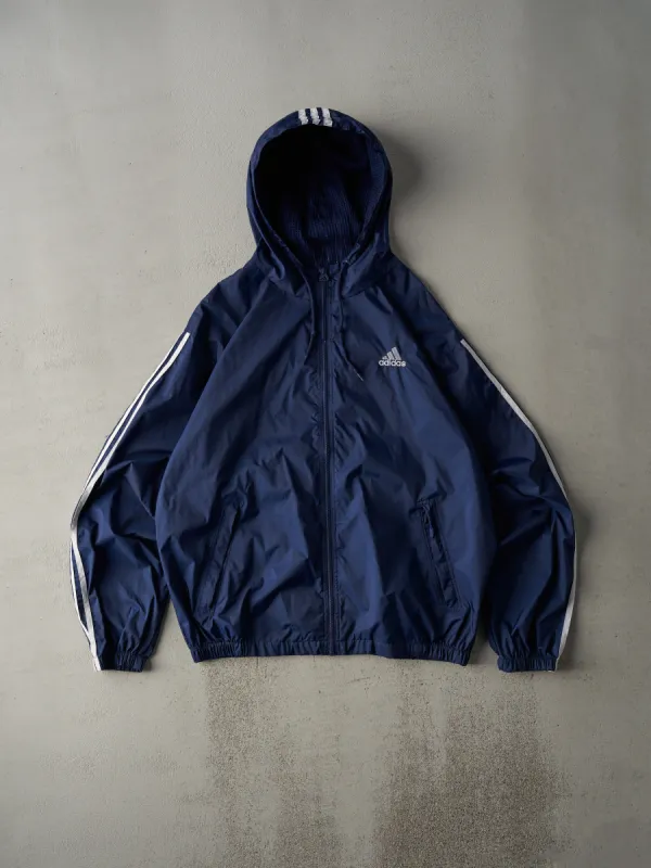 Vintage 90s Navy Striped Adidas Windbreaker Hooded Zip Up Jacket (M) sold by Rebalance Vintage