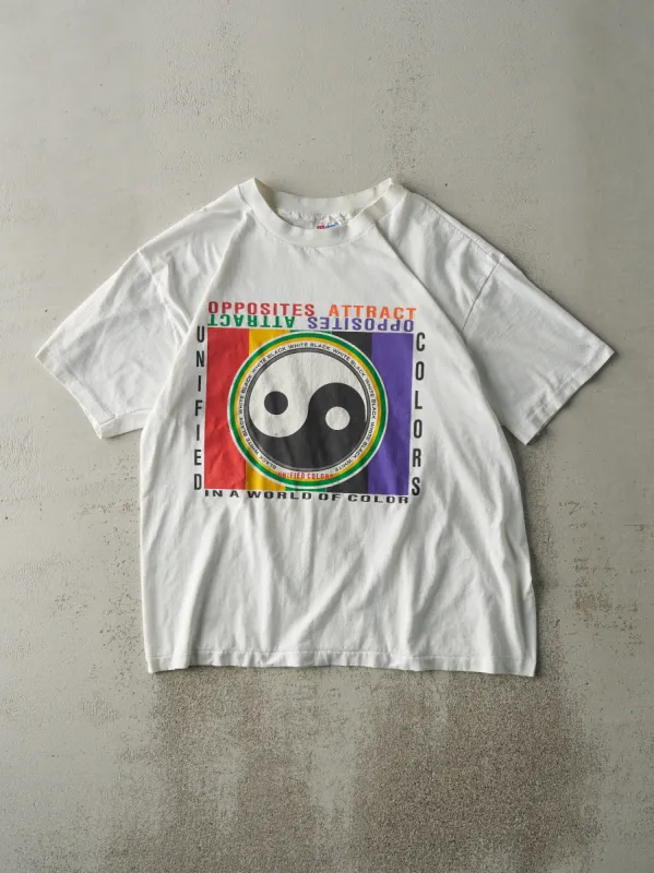 Vintage 90s White Opposites Attract Single Stitch Tee (M) sold by Rebalance Vintage