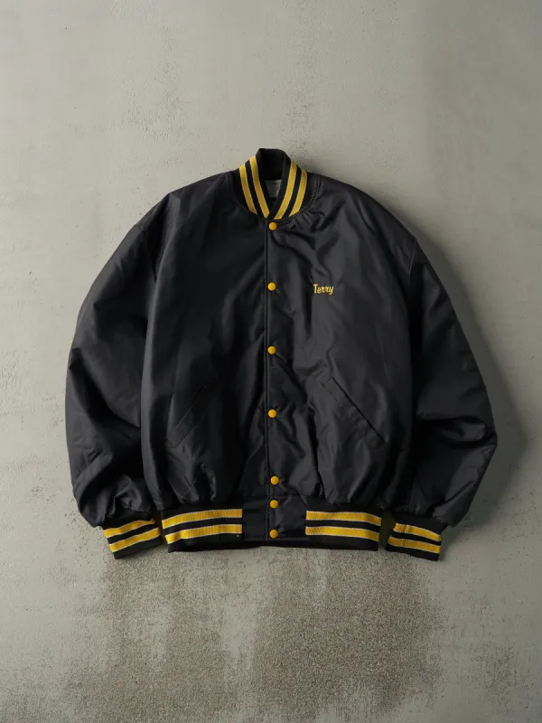 Vintage 80s Black & Yellow Embroidered Heiderscheidt Digging Nylon Bomber Jacket (L) sold by Rebalance Vintage