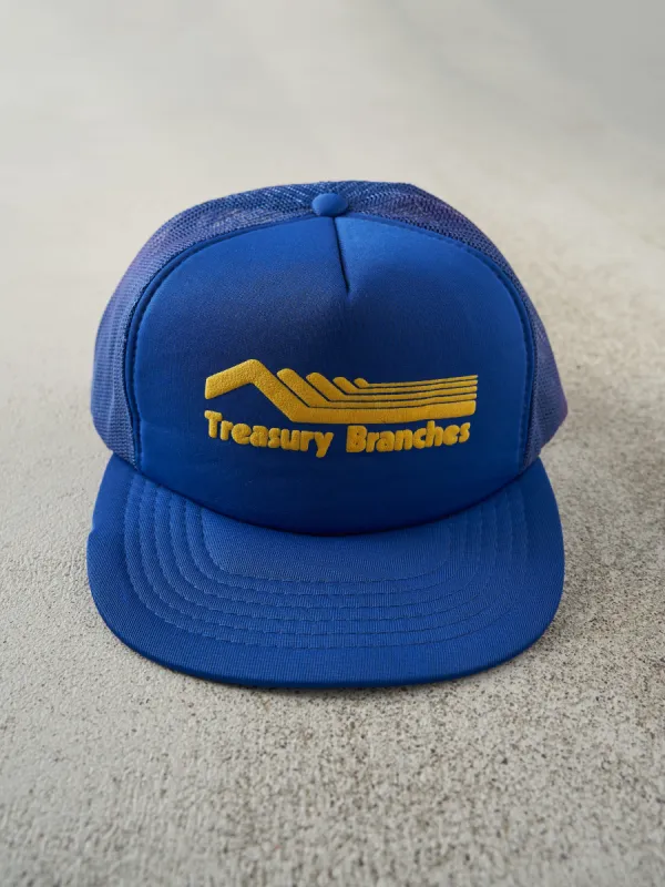 Vintage 80s Blue Treasury Branches Foam Trucker Hat sold by Rebalance Vintage