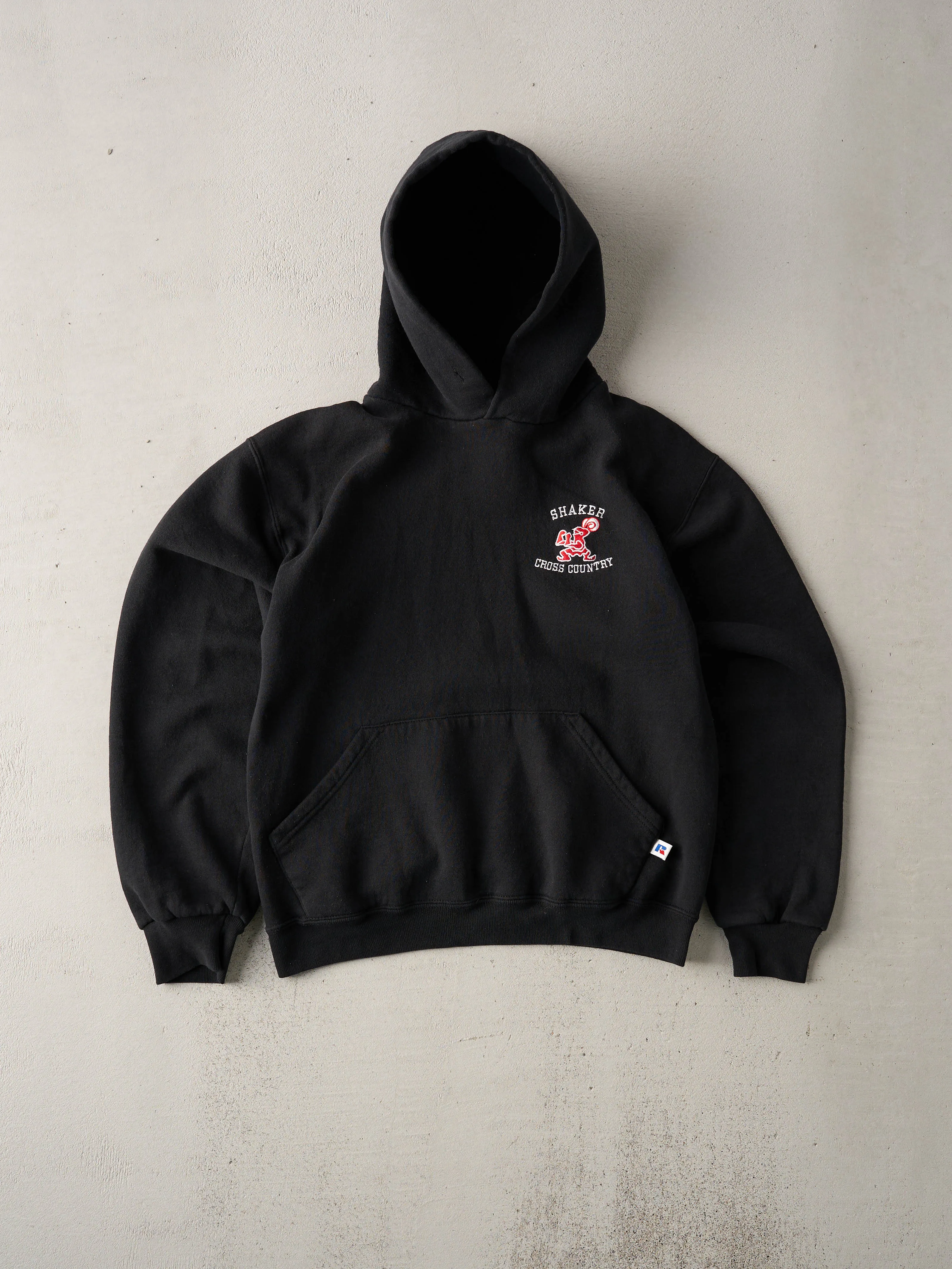 Vintage 90s Black Russell Athletics Shaker Cross Country Hoodie (S) sold by Rebalance Vintage