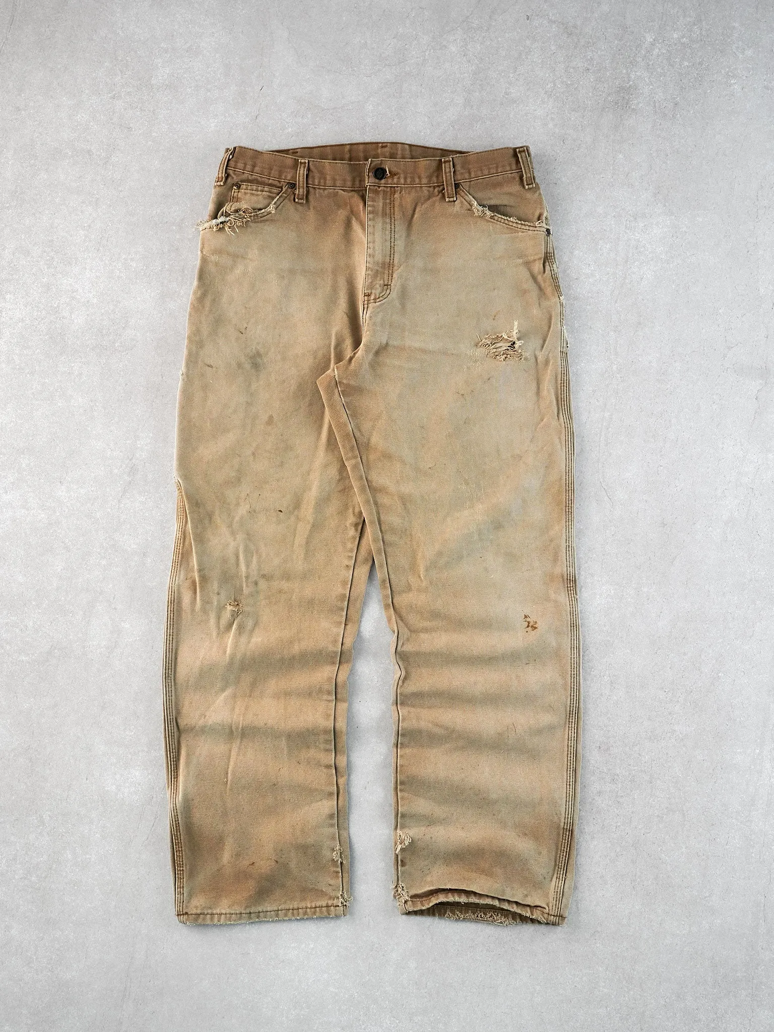 Vintage 90s Khaki Dickies Dungeree Carpenter Pants (34x32) sold by Rebalance Vintage