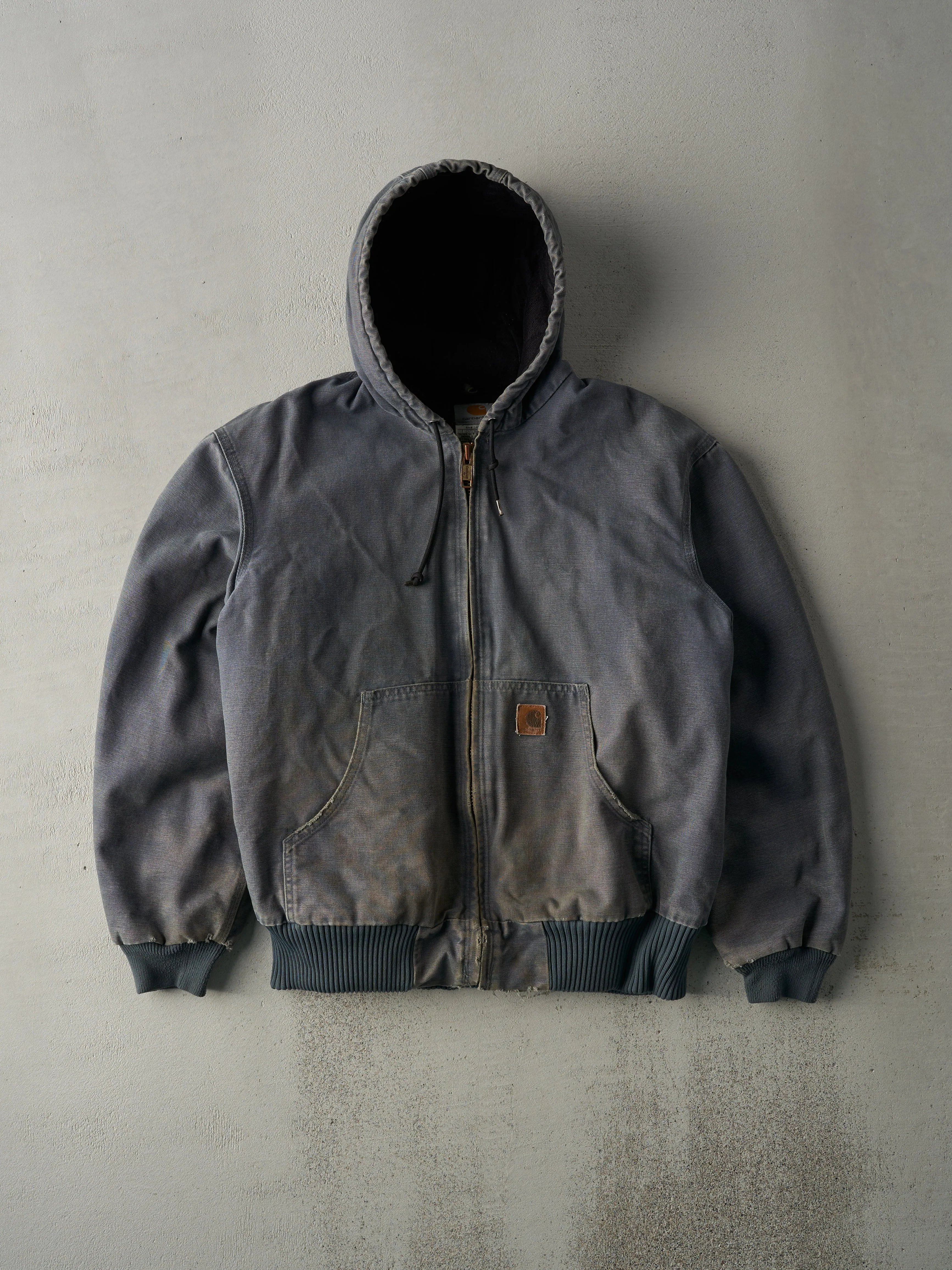 Vintage Y2K Faded Slate Blue Carhartt Hooded Workwear Jacket (M) sold by Rebalance Vintage