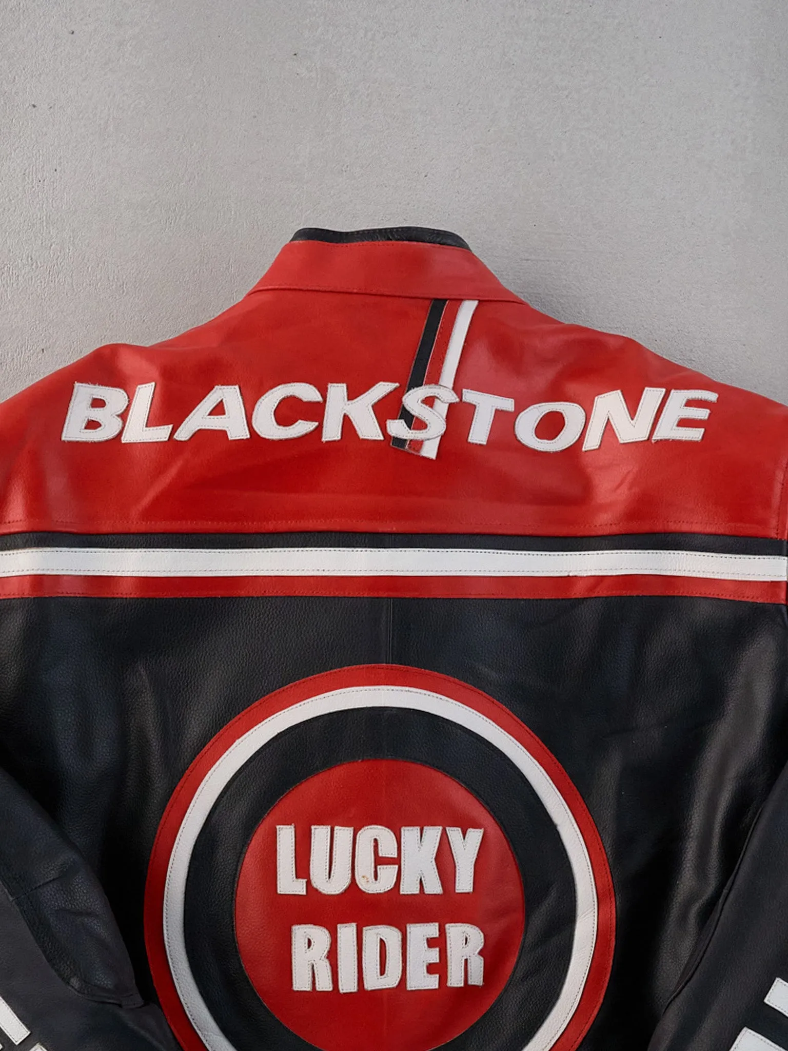 Vintage 90s Rare Red, Black and White Lucky Rider Biker Leather Jacket (L) sold by Rebalance Vintage product image thumbnail 4