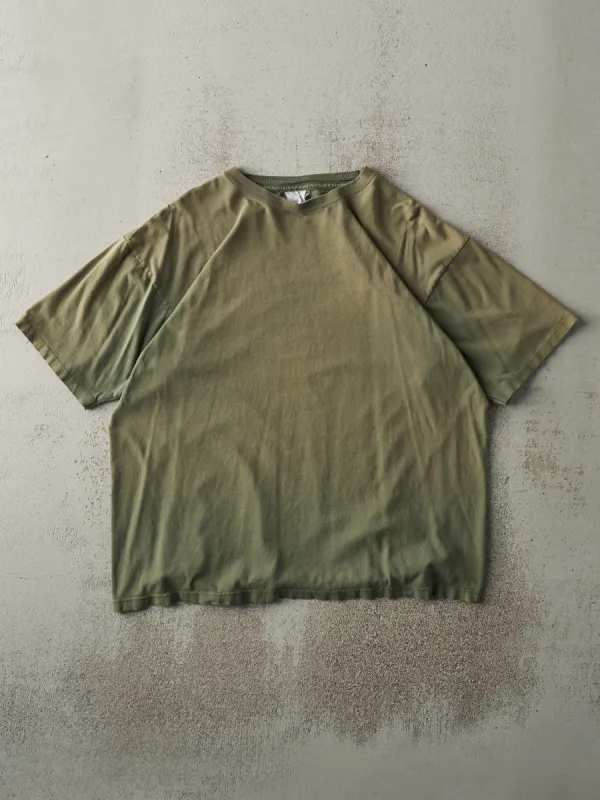 Vintage 90s Sun Faded Green Blank Single Stitch Tee (L) sold by Rebalance Vintage