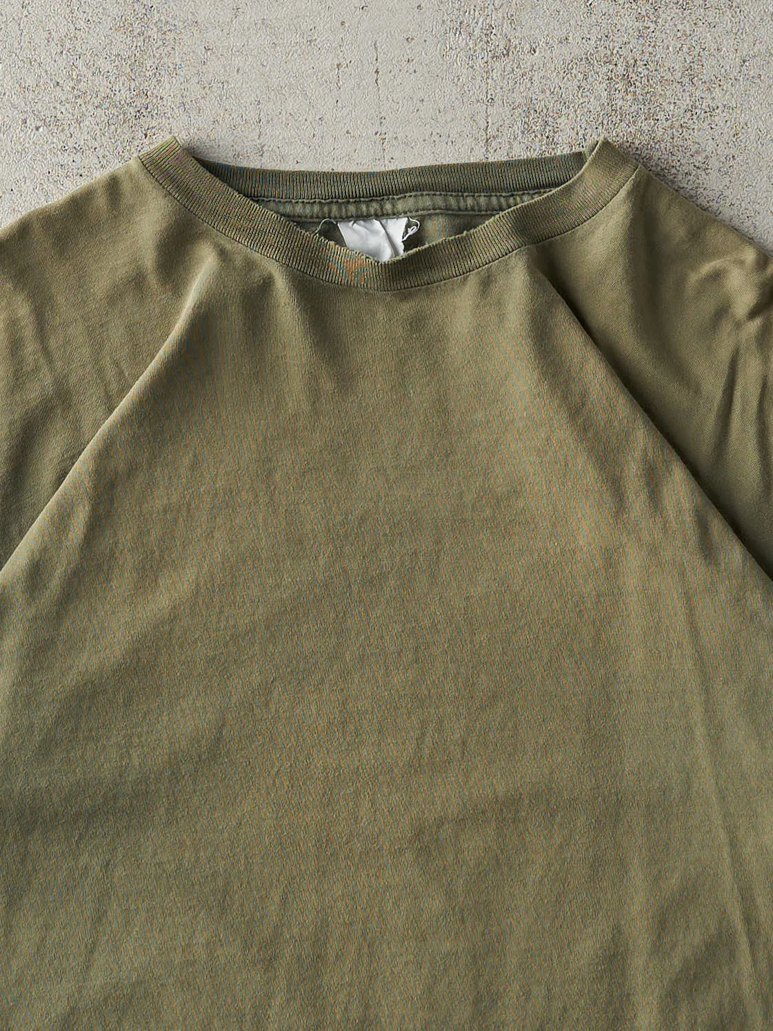 Vintage 90s Sun Faded Green Blank Single Stitch Tee (L) sold by Rebalance Vintage product image thumbnail 2