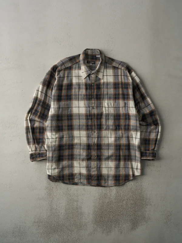 Vintage 90s Beige, Brown & Blue Holt Renfrew Flannel Button Up (L) sold by Rebalance Vintage