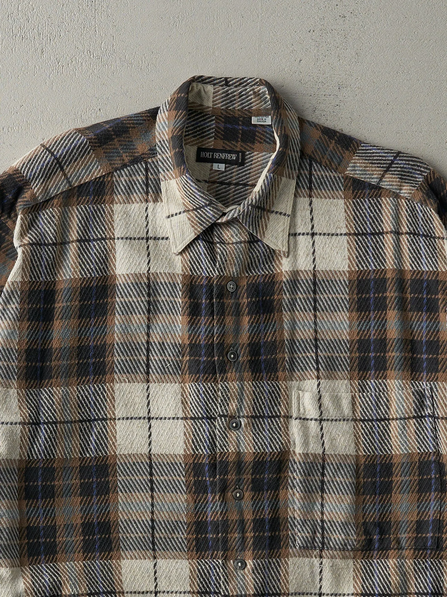 Vintage 90s Beige, Brown & Blue Holt Renfrew Flannel Button Up (L) sold by Rebalance Vintage product image thumbnail 2