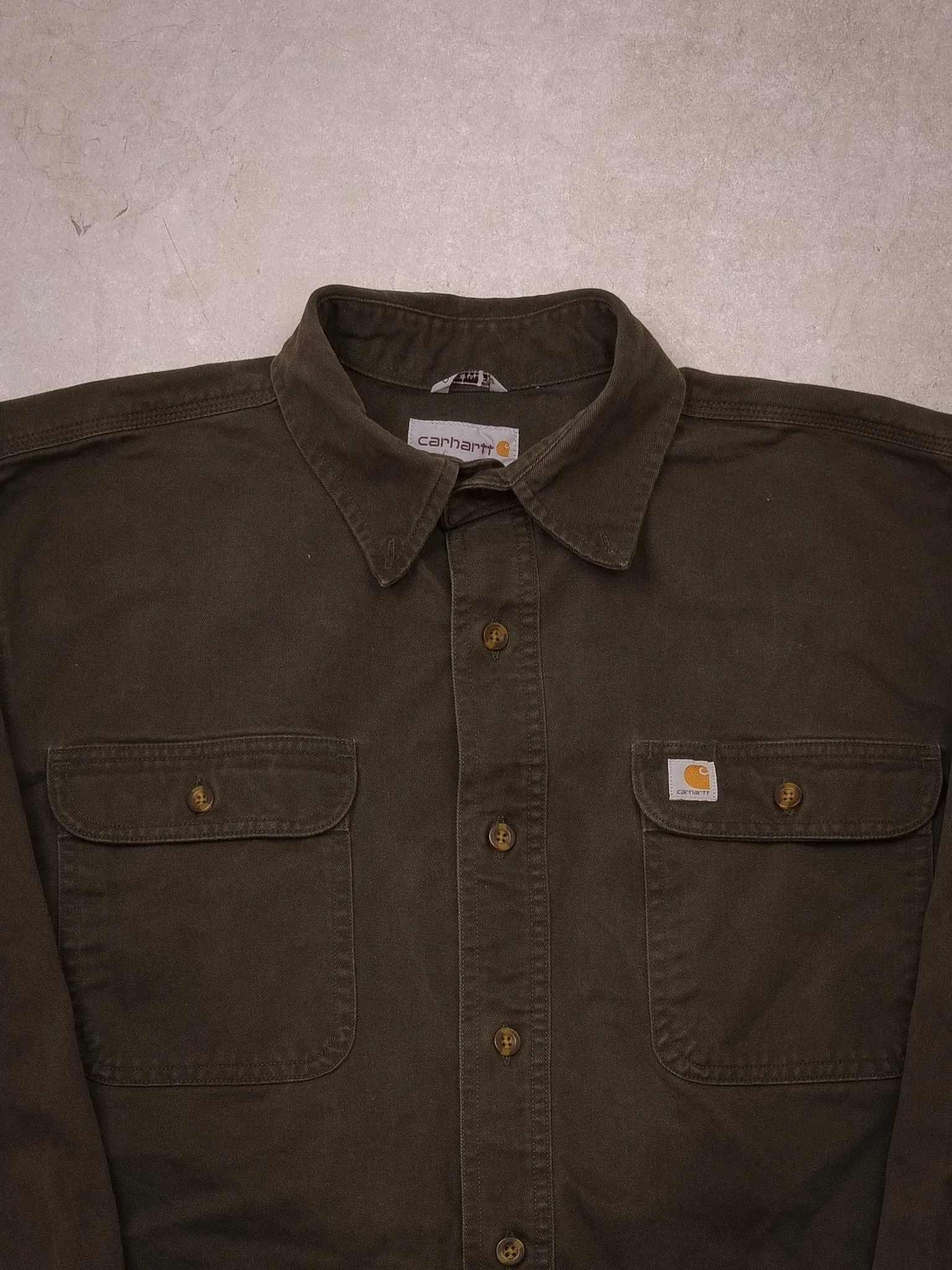 Vintage 90s Juniper Green Carhartt Original Fit Work Longsleeve (L) sold by Rebalance Vintage product image thumbnail 2
