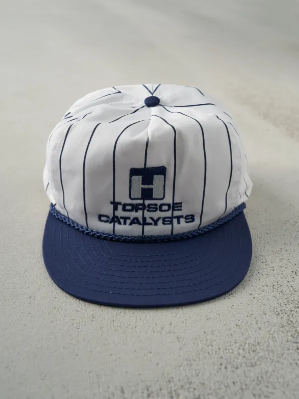 Vintage 90s Blue & White Topsoe Catalysts Striped Snapback Hat sold by Rebalance Vintage