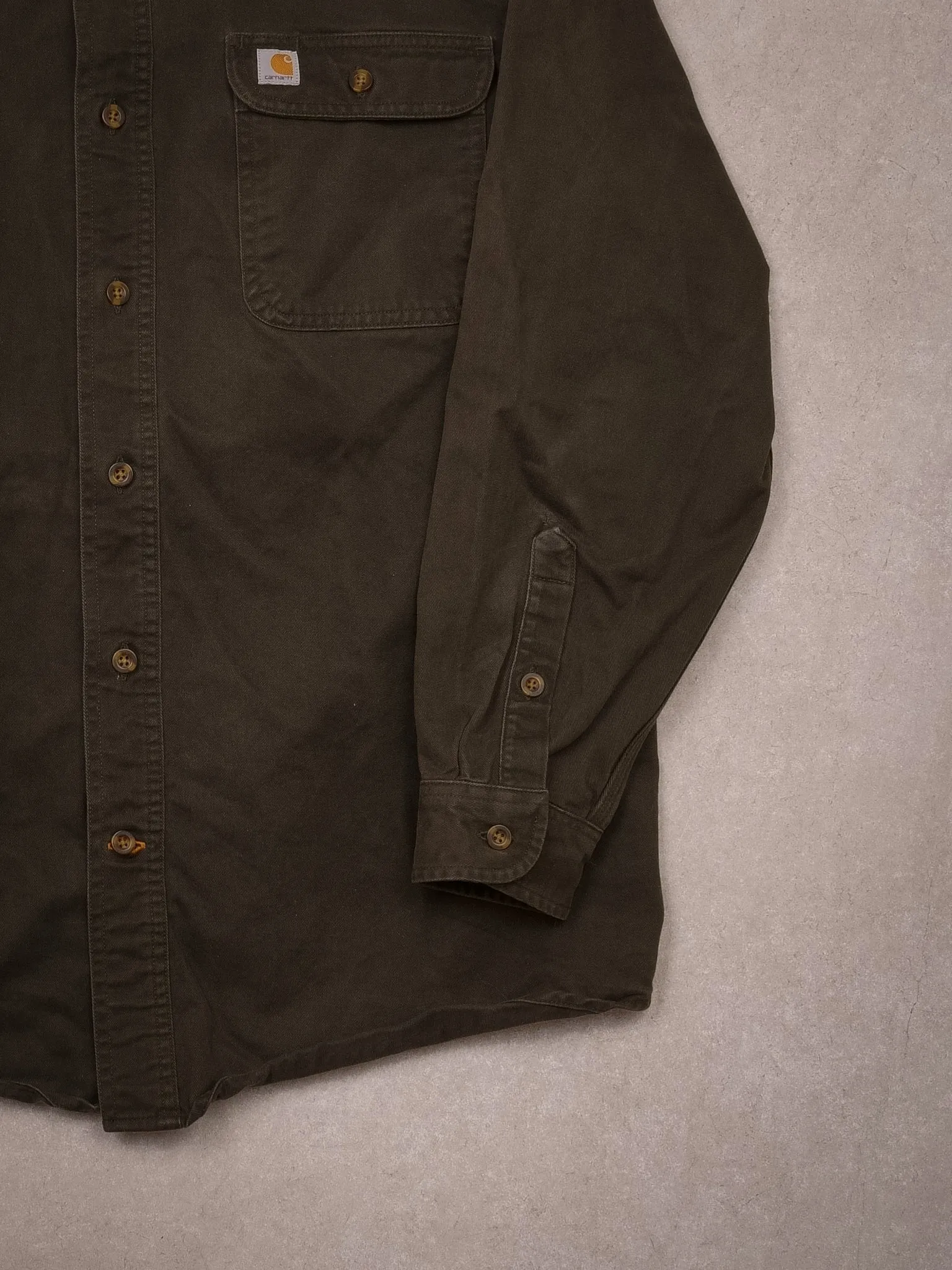 Vintage 90s Juniper Green Carhartt Original Fit Work Longsleeve (L) sold by Rebalance Vintage product image thumbnail 3