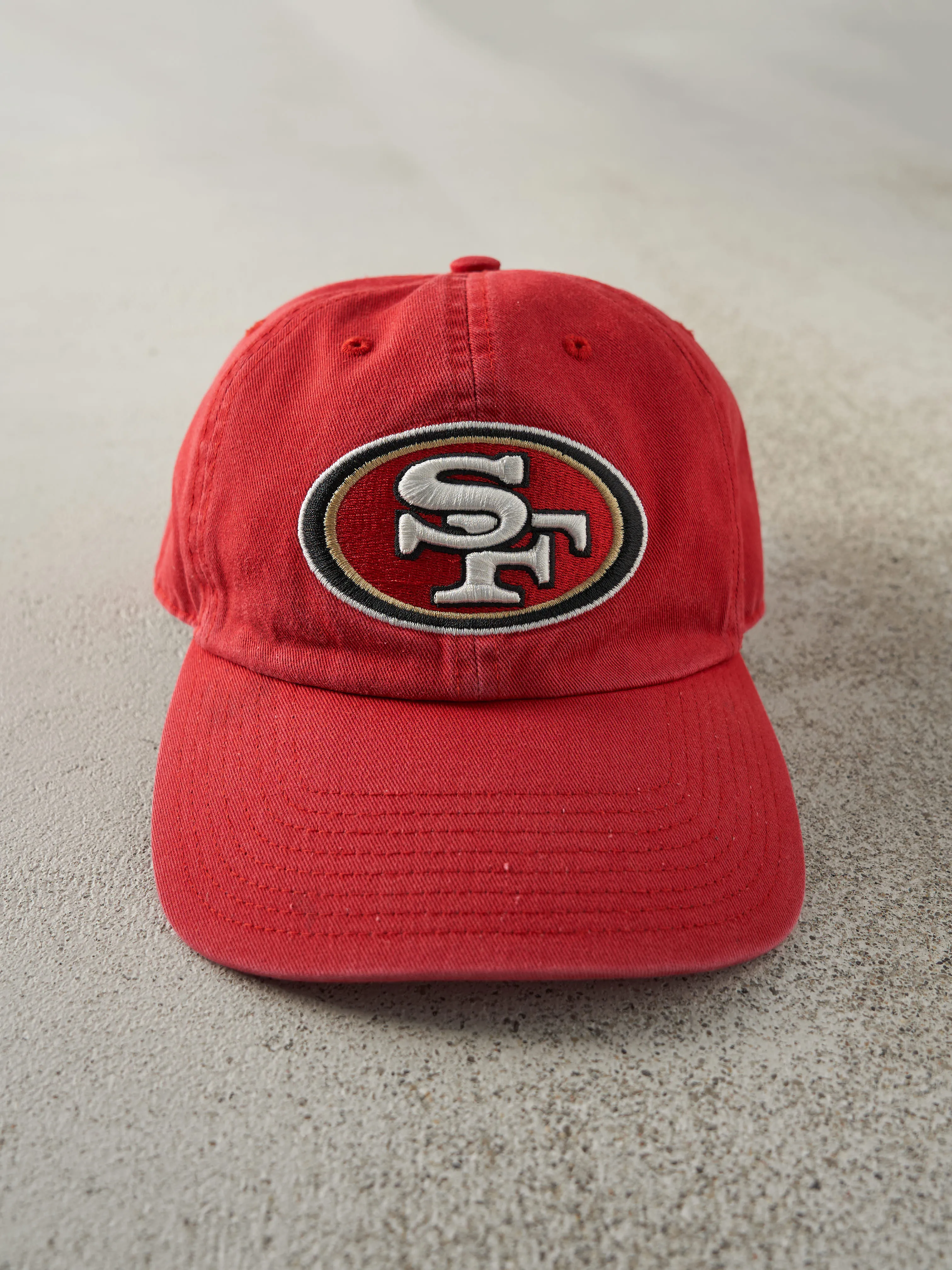 Vintage Y2K Red Embroidered San Fransisco 49ers Strap Back Hat sold by Rebalance Vintage