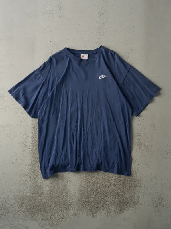 Vintage 90s Navy Blue Nike Embroidered Logo Tee (M) sold by Rebalance Vintage