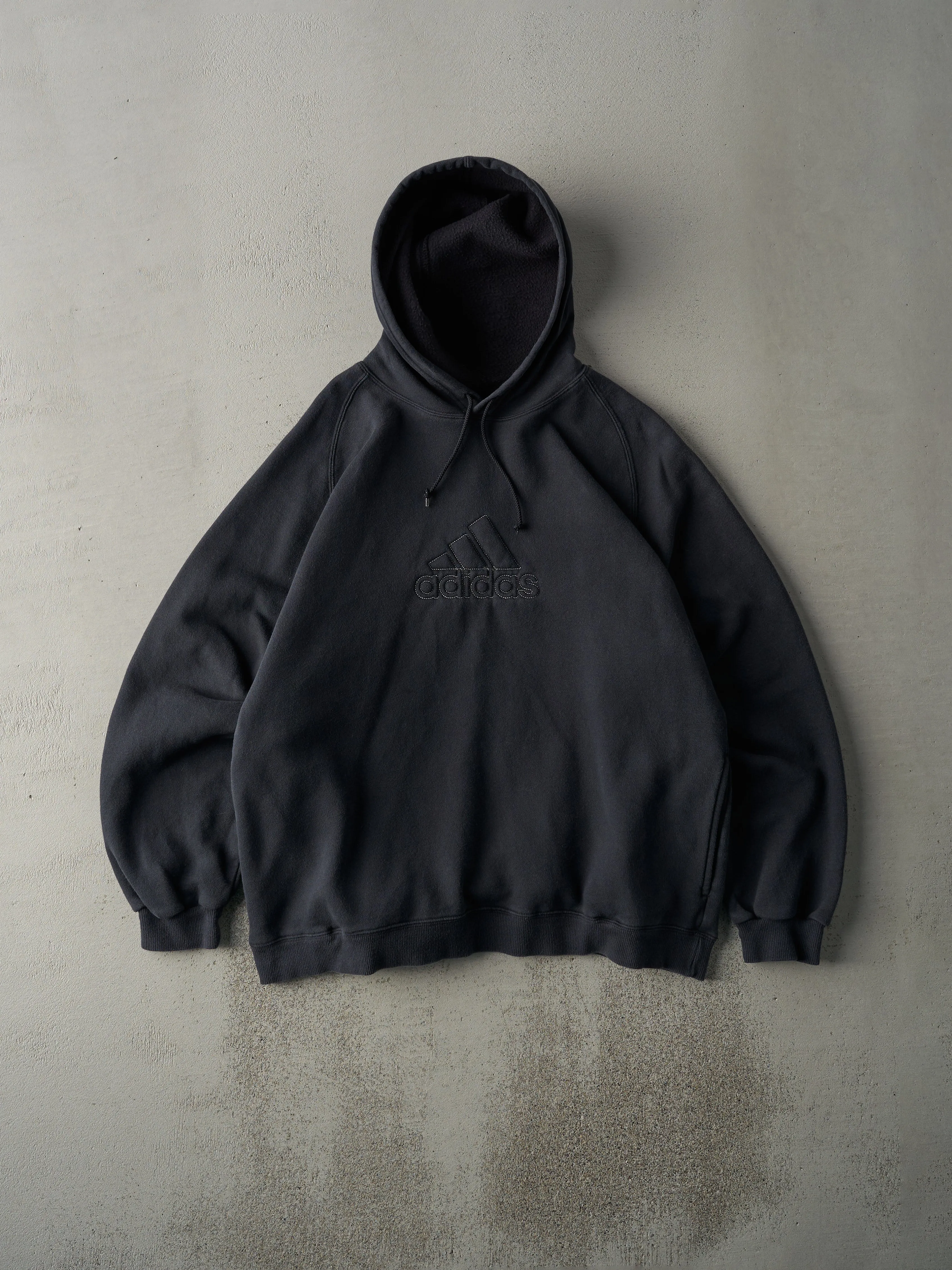Vintage Y2K Faded Black Embroidered Adidas Logo Hoodie (L) sold by Rebalance Vintage