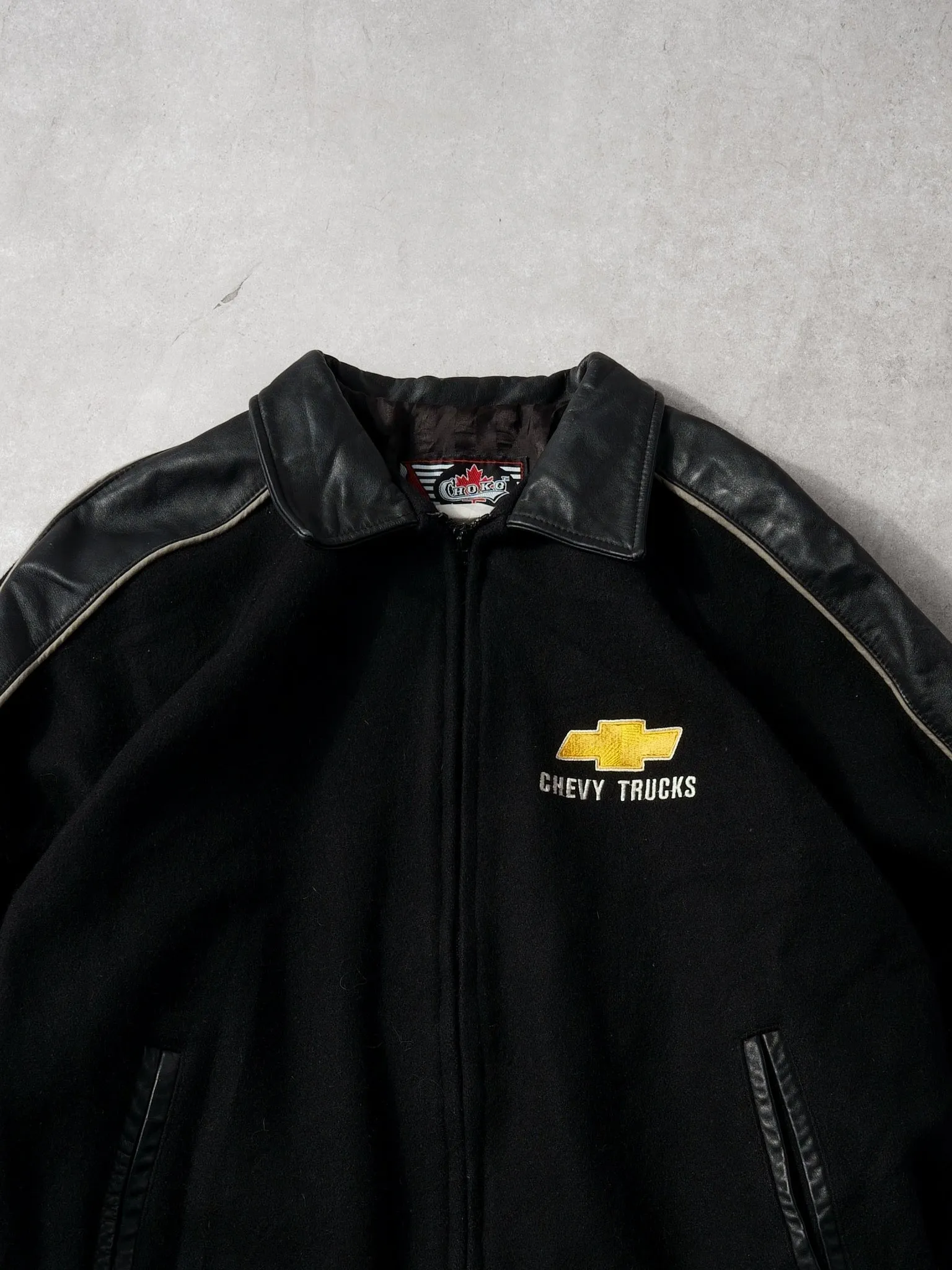 Vintage 90 Black Chevy Trucks Collared Leather Jacket (L) sold by Rebalance Vintage product image thumbnail 3