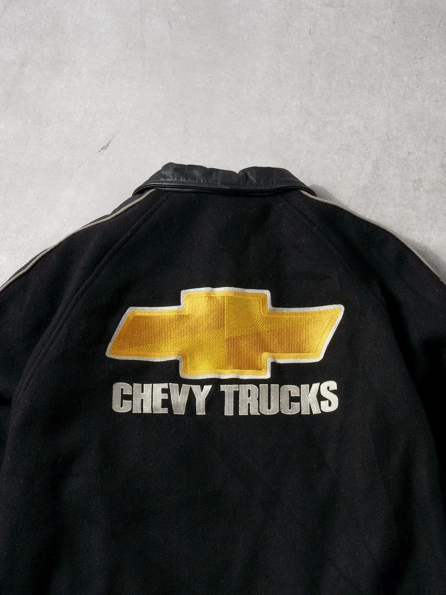 Vintage 90 Black Chevy Trucks Collared Leather Jacket (L) sold by Rebalance Vintage product image thumbnail 4