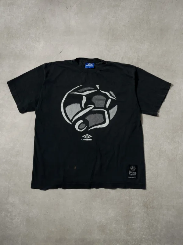 Vintage 96' Washed Black UEFA Euro 96 Soccer Umbro Graphic Tee (L) sold by Rebalance Vintage