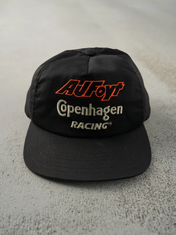 Vintage 80s Black Embroidered A.J.Foyt Copenhagen Racing Snapback Hat sold by Rebalance Vintage