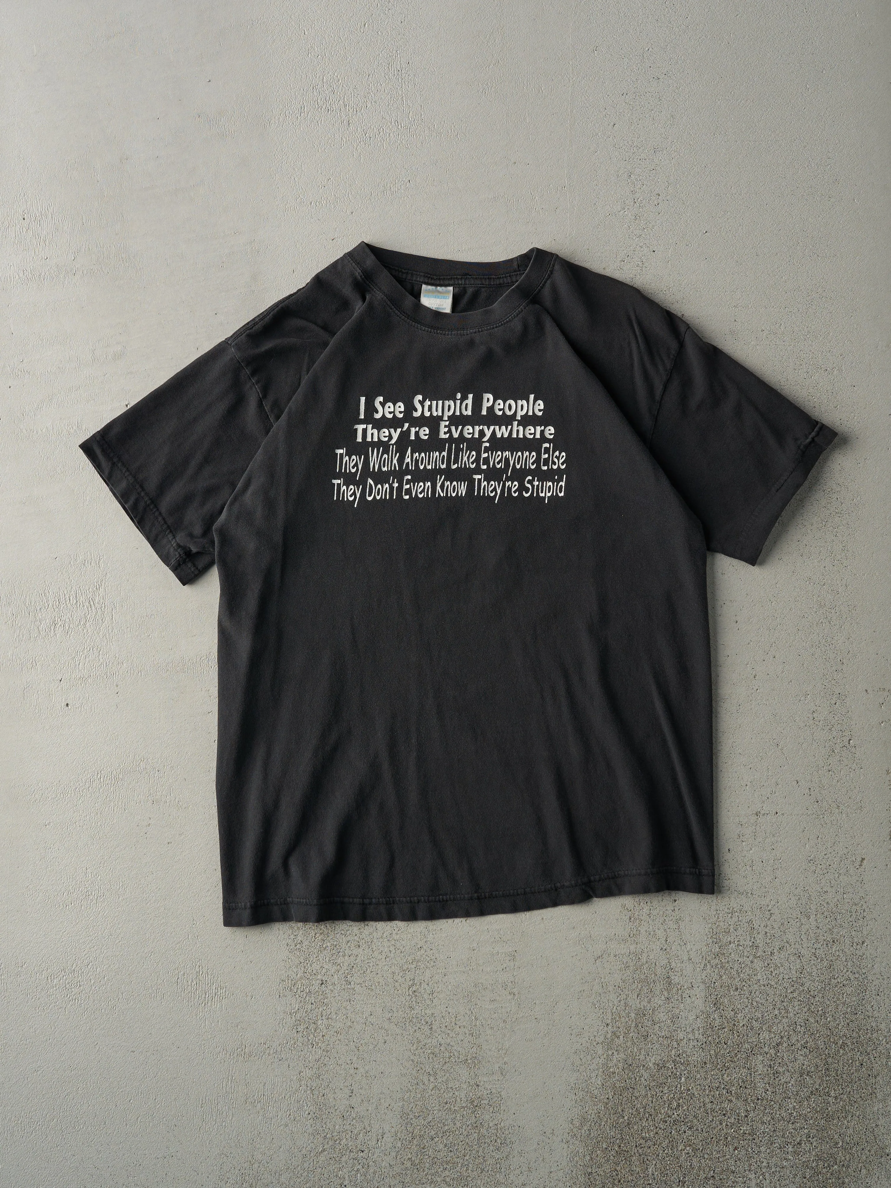 Vintage Y2K Black "I See Stupid People" Tee (S/M) sold by Rebalance Vintage