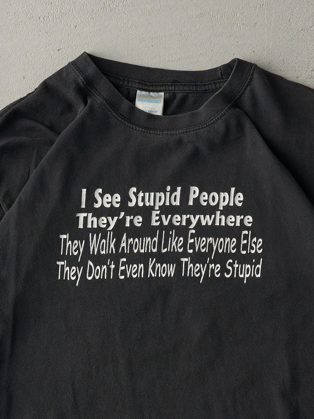Vintage Y2K Black "I See Stupid People" Tee (S/M) sold by Rebalance Vintage product image thumbnail 2