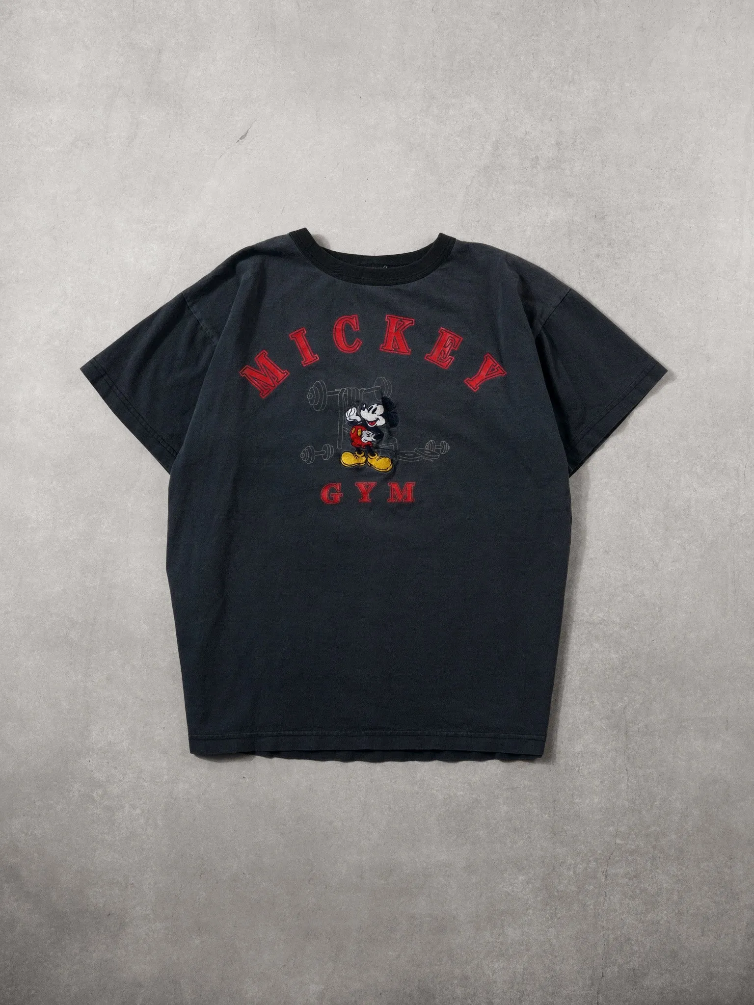 Vintage 90s Dark Grey Mickey Mouse Gym Graphic Tee (M) sold by Rebalance Vintage