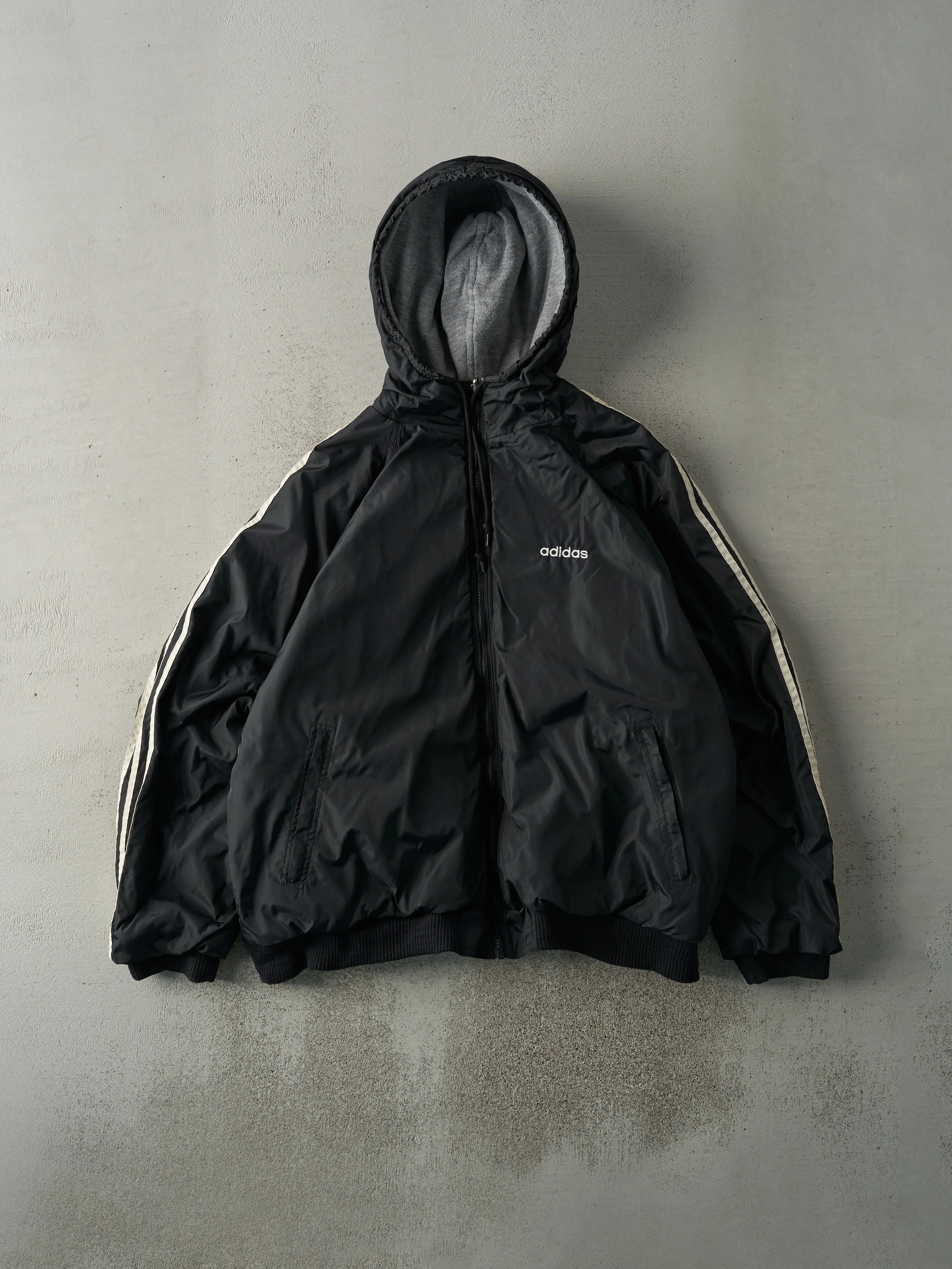 Vintage 90s Black & Grey Adidas Reversible Windbreaker Jacket (L) sold by Rebalance Vintage