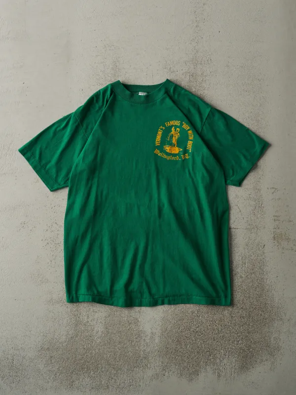 Vintage 80s Green "Boy With Boot" Single Stitch Tee (S) sold by Rebalance Vintage