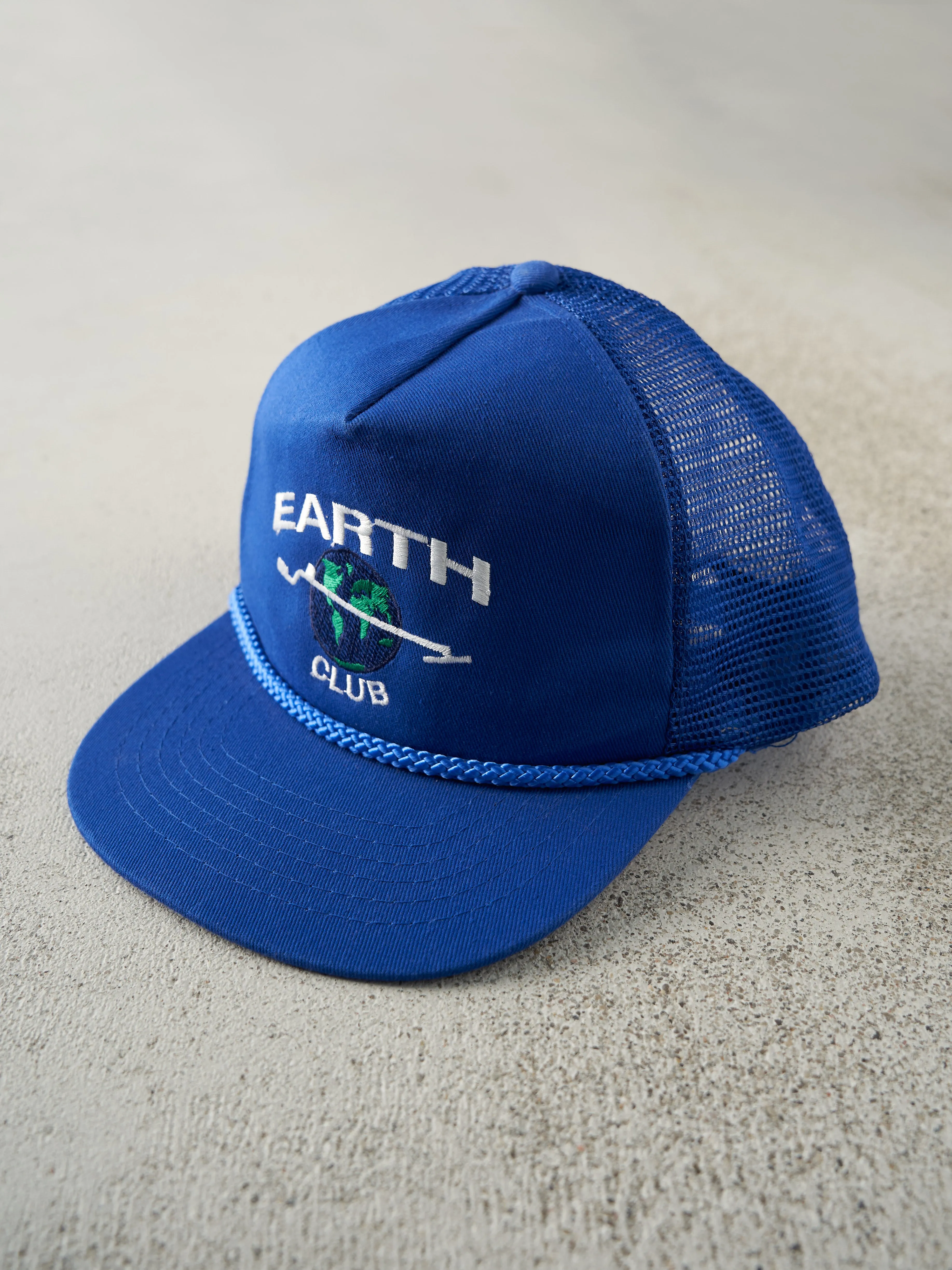 Vintage 80s Blue Embroidered Earth Club Trucker Hat sold by Rebalance Vintage product image thumbnail 2