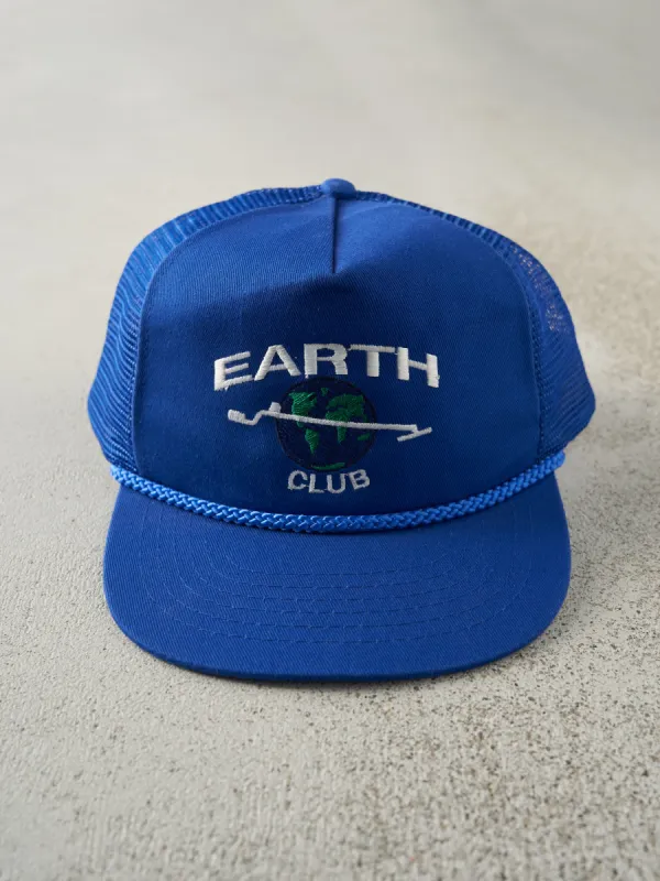 Vintage 80s Blue Embroidered Earth Club Trucker Hat sold by Rebalance Vintage